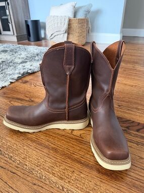Ariat Brown Leather Western Work Boots with Cream Sole